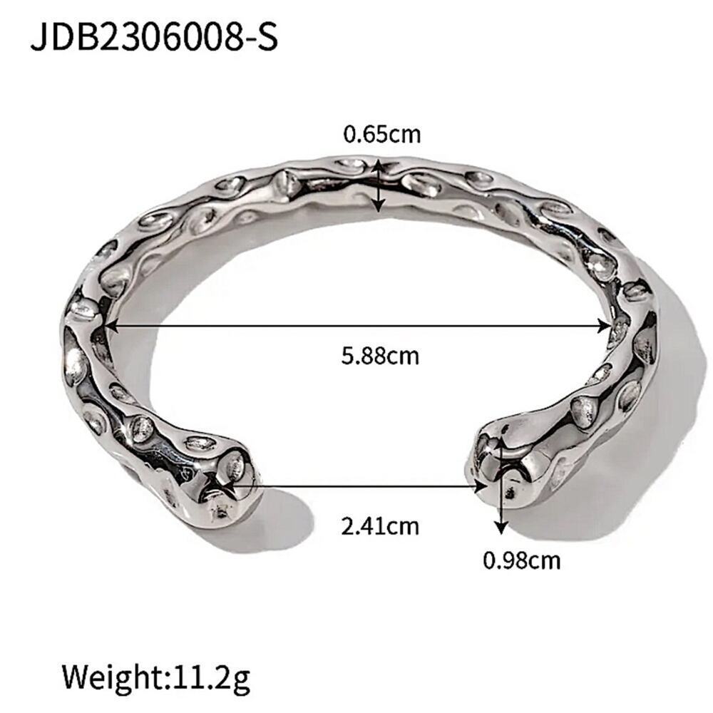 Stainless Steel Irregular Contour Bracelet Bangle Cuff Hammered - Picture 8 of 8